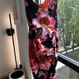Hello Molly Black and Pink Floral Midi Dress